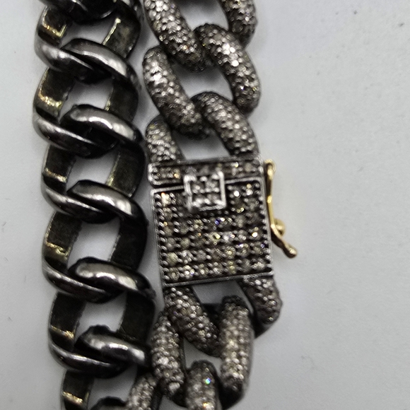 Sparkling Sterling Silver Cuban Chain Braclet With Diamond and 14k Gold Clasp - Picture 7 of 11